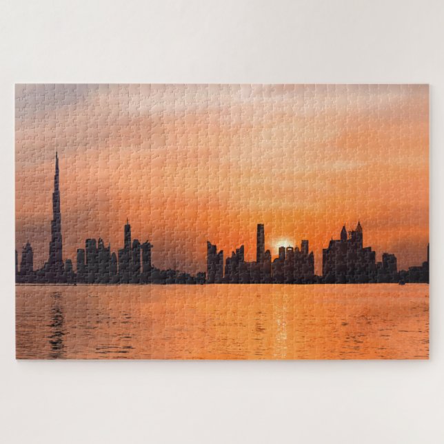 Puzzle Coucher de soleil sur une ville balnéaire - aquare (Horizontal)