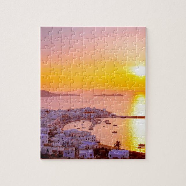 Puzzle Coucher du soleil dans Mykonos, Grèce (Vertical)