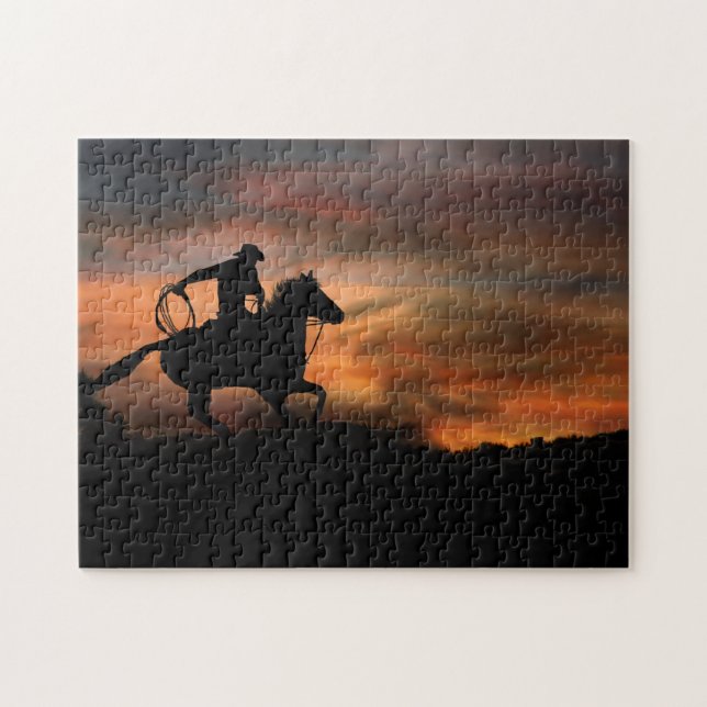 Puzzle Coucher du soleil de Cowboy et Horse Riding (Horizontal)