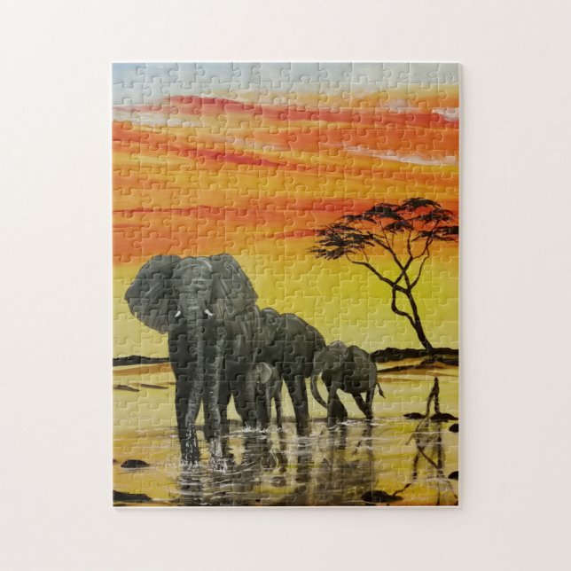 Puzzle coucher du soleil d'éléphant (Vertical)