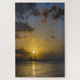 Puzzle Coucher du soleil, Mer, Bateau