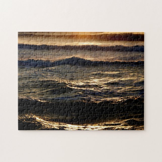 Puzzle Coucher du soleil sur les vagues d'océan amusant P (Horizontal)