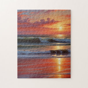 Puzzle Coucher Rouge Océan Peinture de paysage marin