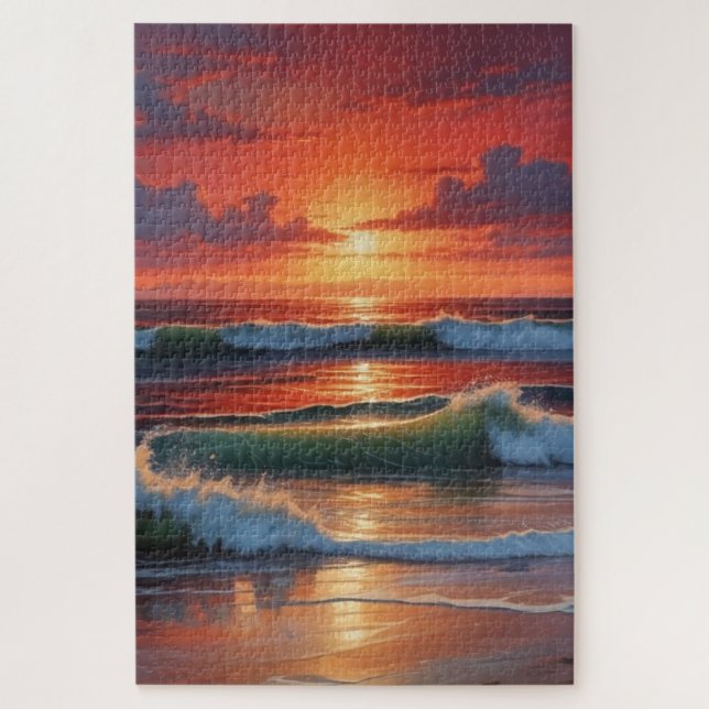 Puzzle Coucher Rouge Océan Peinture de paysage marin (Vertical)