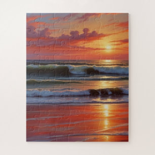 Puzzle Coucher Rouge Océan Peinture de paysage marin