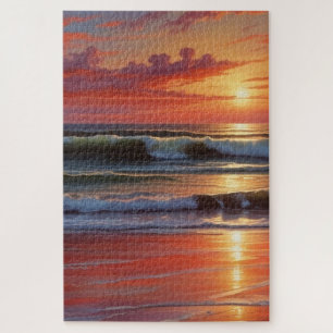 Puzzle Coucher Rouge Océan Peinture de paysage marin