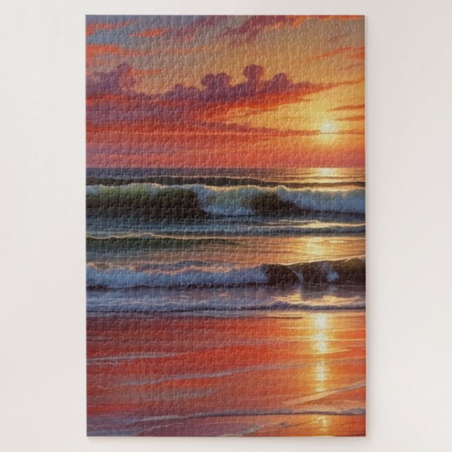 Puzzle Coucher Rouge Océan Peinture de paysage marin (Vertical)