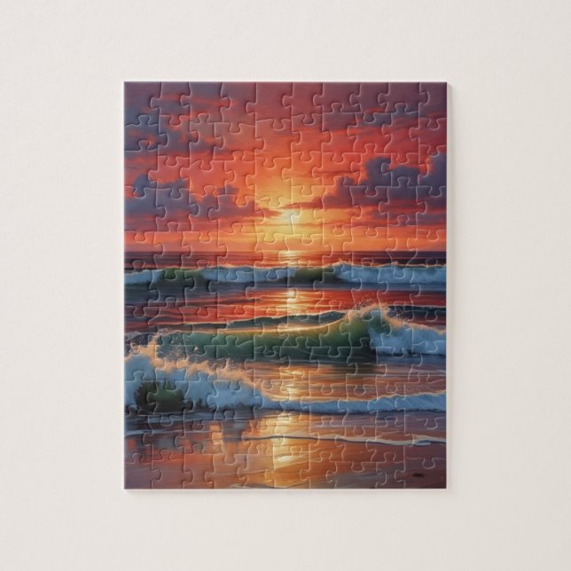 Puzzle Coucher Rouge Océan Peinture de paysage marin (Vertical)