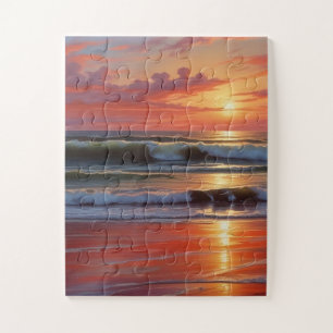 Puzzle Coucher Rouge Océan Peinture de paysage marin