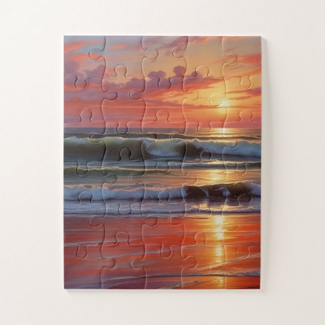 Puzzle Coucher Rouge Océan Peinture de paysage marin (Vertical)