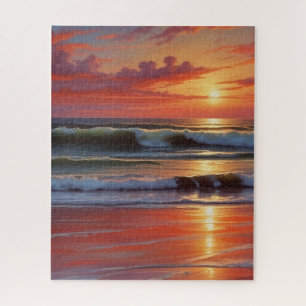 Puzzle Coucher Rouge Océan Peinture de paysage marin
