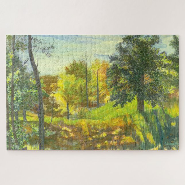 Puzzle Couleur d'aquarelle de peinture de chute solaire (Horizontal)