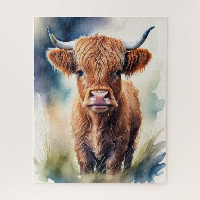 Puzzle Couleur d'eau douce Peinture d'une vache des Highl (Vertical)