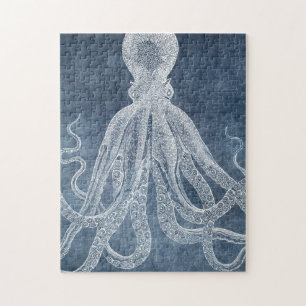 Puzzle Couleur d'eau octopus bleu crémeux Vintage