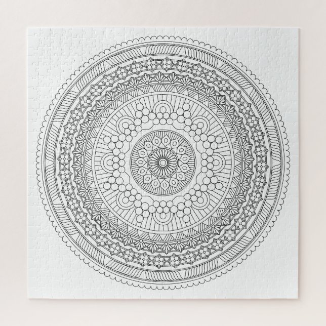 Puzzle Couleur Mandala v3 ronde noir et blanc (Vertical)