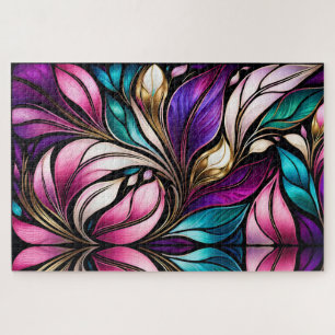 Puzzle Couleur rose florale et feuille en verre