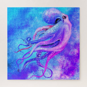 Puzzle Couleurs bleu violet néon Octopus - Peinture