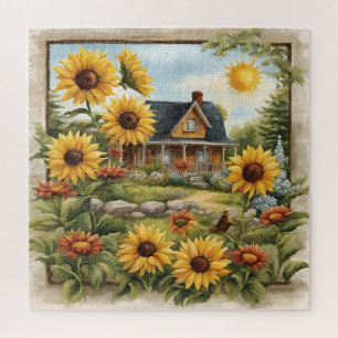 Puzzle Country Farmhouse Dreamy Golden Sunflowers