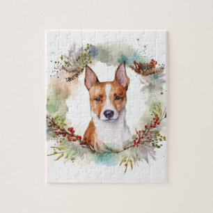 Puzzle Coupe de fête de la couronne de Noël Basenji