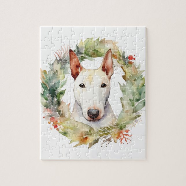 Puzzle Coupe de fête de la couronne de Noël Bull Terrier (Vertical)
