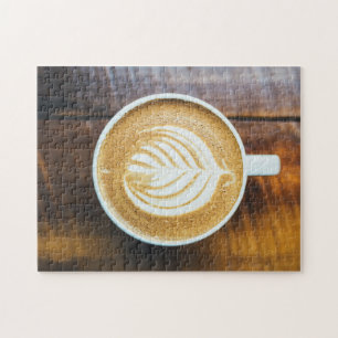 Puzzle Coupe de latte de café avec mousse de forme feuill