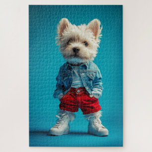 Puzzle Coupe Westie stylish en Denim et Basket