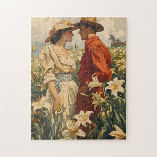 Puzzle Couple au milieu des Lys blancs Vintage romantique