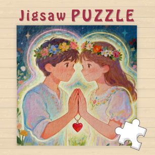 Puzzle Couple d'âme jumeau de fille et de garçon mignon -