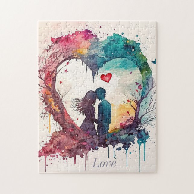 Puzzle Couple d'aquarelle dans le coeur Valentine's (Vertical)