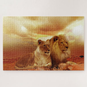 Puzzle Couple de lions dans le safari