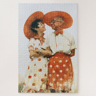 Puzzle Couple d'été vintage avec chapeaux orange