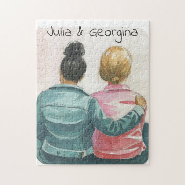 Puzzle Couple lesbienne aquarelle personnalisé (Vertical)