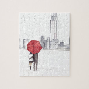 Puzzle Couple parapluie rouge New York cool à la mode bel