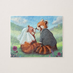 Puzzle Couples mignons de panda rouge dans l'amour