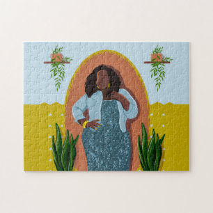 Puzzle Courbe, Femme noire, Plantes domestiques, Jaune & 