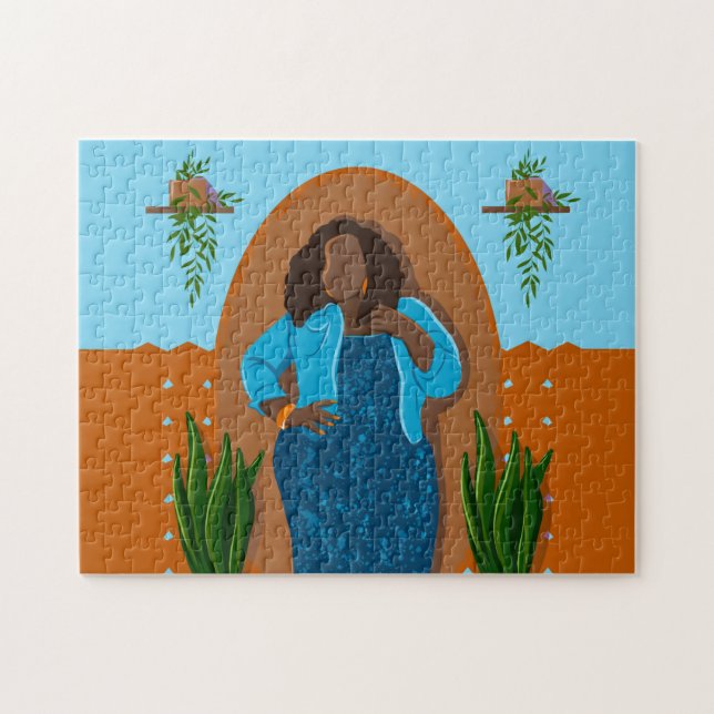 Puzzle Courbe, Femme noire, Plantes domestiques, Orange & (Horizontal)