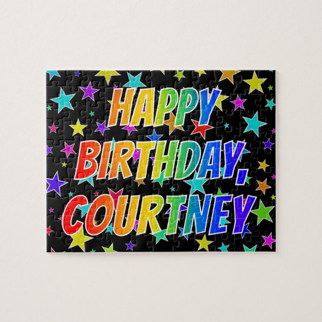 Puzzle "COURTNEY" Prénom, Amusant "HEUREUX ANNIVERSAIRE" (Horizontal)