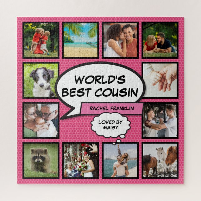 Puzzle Cousin 12 Photo Collage Comique Livre amusant rose (Vertical)