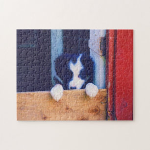 Puzzle Couteau Bordure Collie Puppy Peinture à l'huile