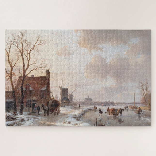 Puzzle Coutume Hollandaise Paysage Hiver peinture à l'hui (Horizontal)