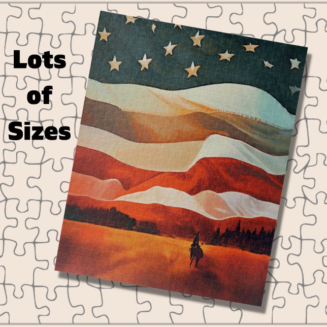 Puzzle Cowboy à cheval dans le coucher du soleil du drape (Créateur téléchargé)
