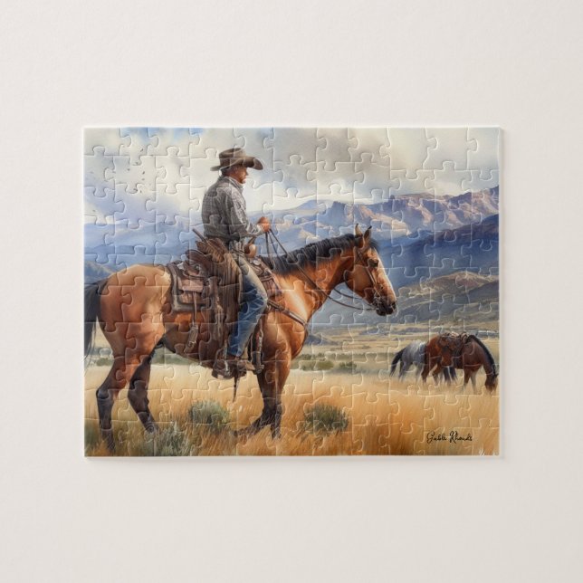 Puzzle Cowboy sur Buckskin Horse (Horizontal)