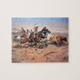Puzzle Cowboys roping un boeuf, 1897 (huile sur la toile)