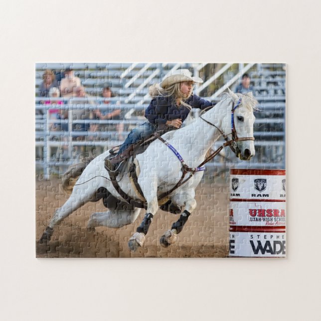 Puzzle Cowgirl Rodeo Horse Baril Sports occidentaux (Horizontal)
