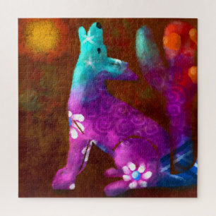 Puzzle Coyote Art Abstrait Saguaro Cactus Désert Brown