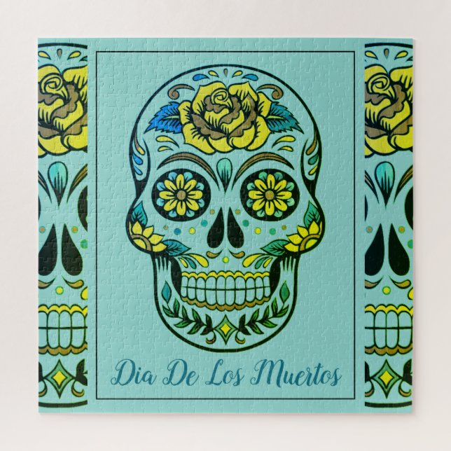 Puzzle Crâne à sucre Dia de Los Muertos Turquoise (Vertical)