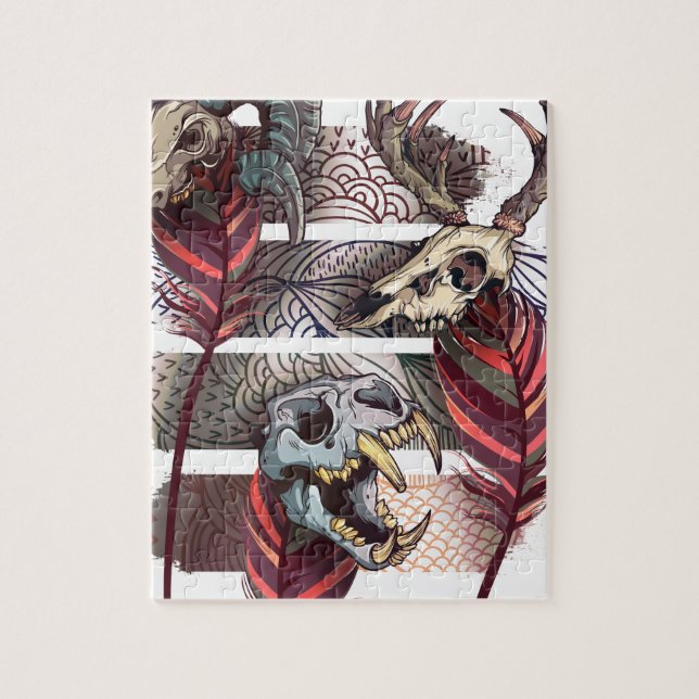 Puzzle Crâne animal de squelette de malédiction d'horreur (Vertical)