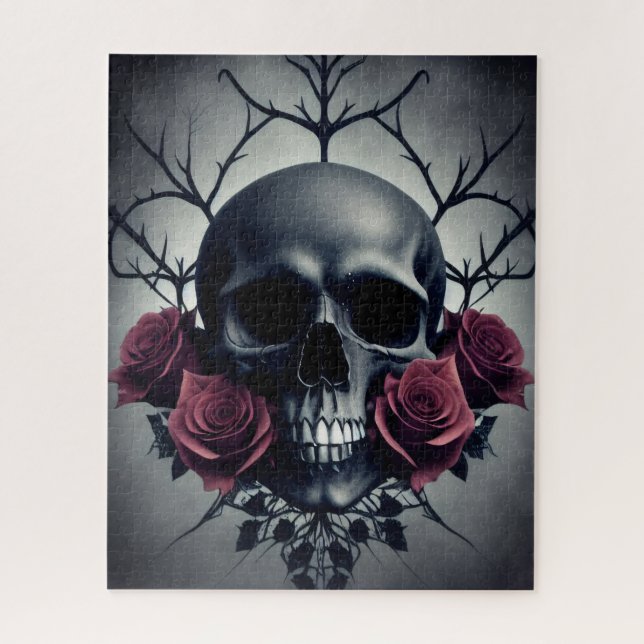 Puzzle Crâne de mort gothique et Sigile florale Rose (Vertical)