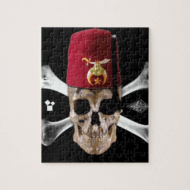 Puzzle Crâne et os maçonniques de Shriner avec Fez (Vertical)