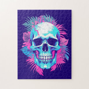 Puzzle Crâne floral en style Vaporwave